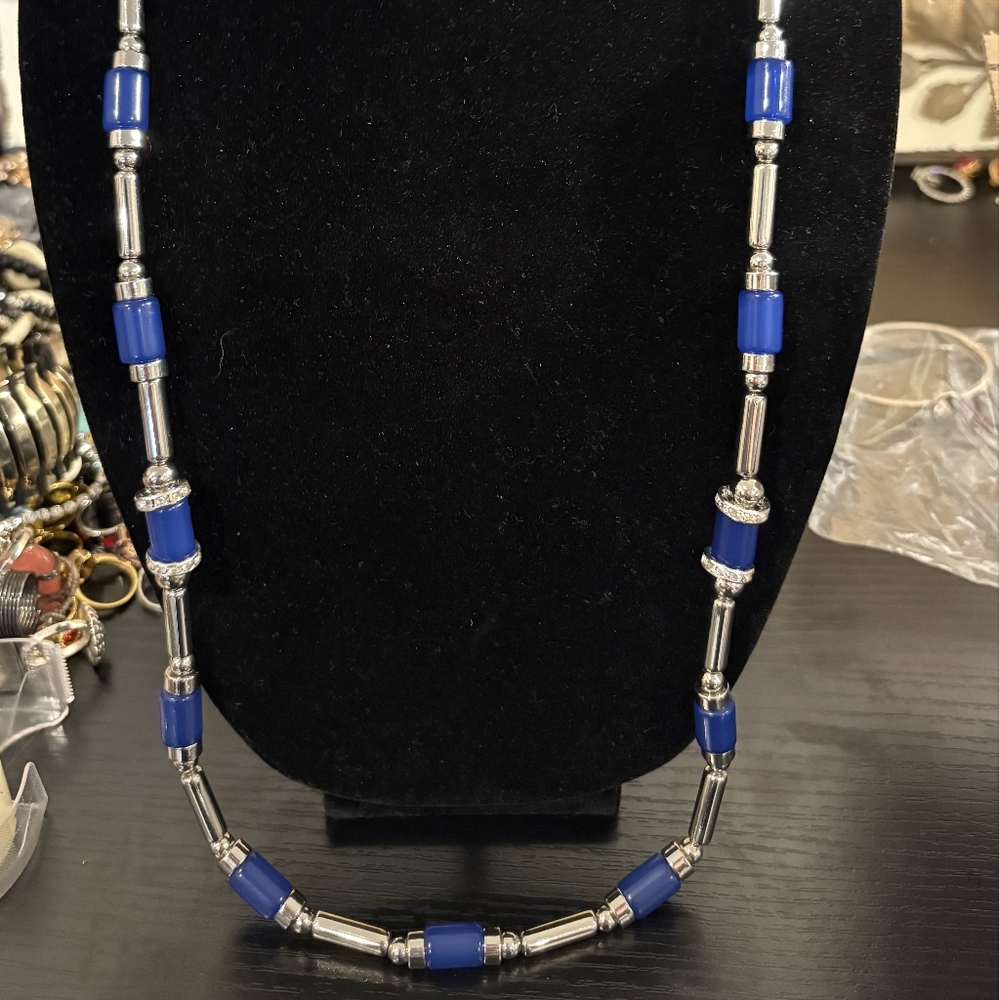 NWT Chicos Blue and Silver Beaded Necklace